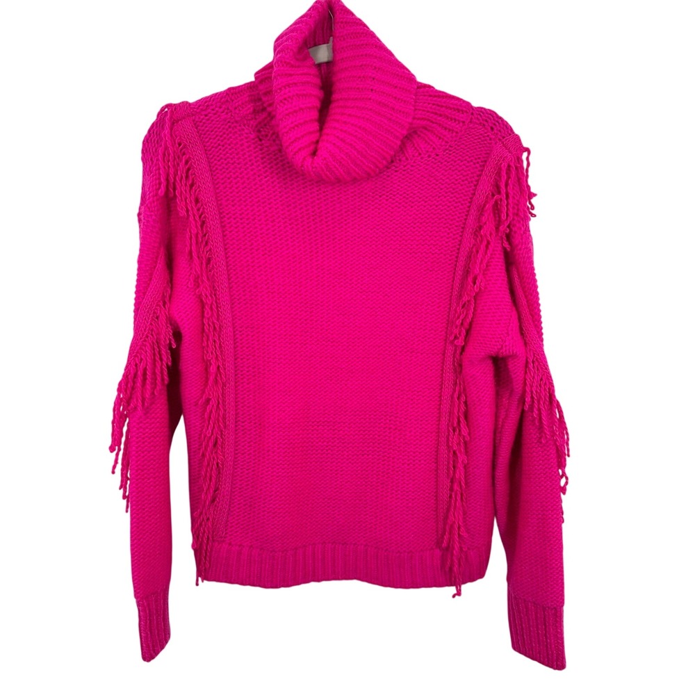 Lou & Grey for LOFT Pink Fringe Knit Turtleneck Sweater Women's Size Small